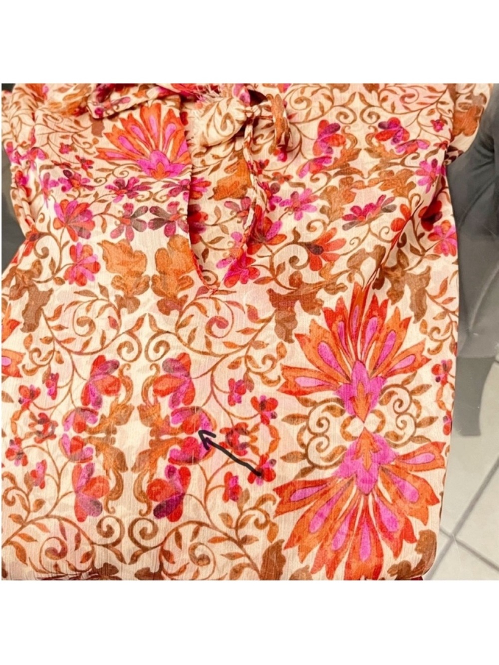 Misa Los Angeles Llanit Chiffon Floral Tie-Neck Tiered Swing Dress Pink Brown XS - Picture 11 of 13